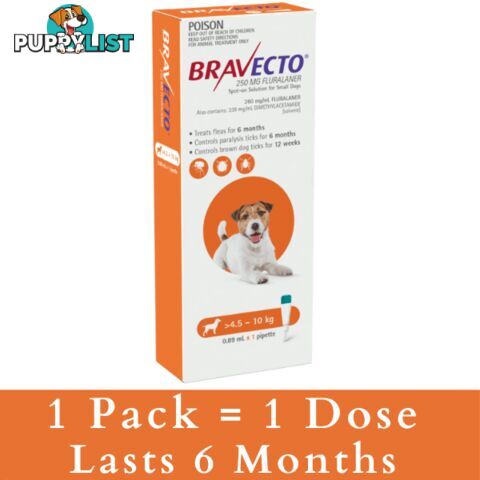 BRAVECTO SPOT ON FOR SMALL DOGS 4.6 - 10KG (ORANGE