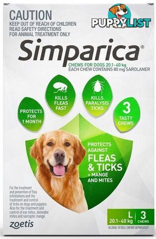 SIMPARICA LARGE DOG 20.1-40KG (GREEN) 80MG