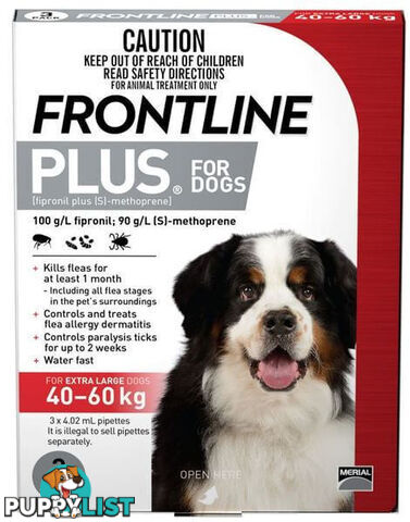 FRONTLINE PLUS FOR EXTRA LARGE DOGS 40-60KG (RED)