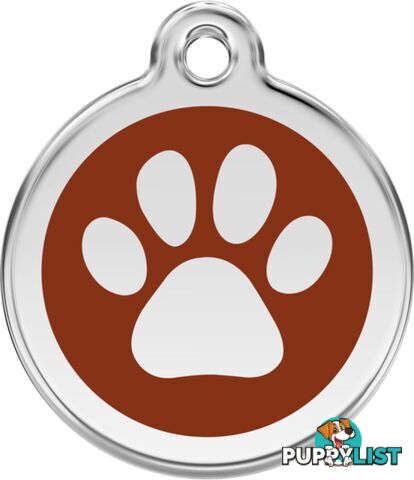 RED DINGO ENAMEL PAW PRINT TAG BROWN - LIFETIME GU