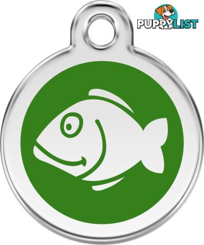 RED DINGO ENAMEL FISH TAG - GREEN - LIFETIME GUARA