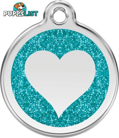 RED DINGO GLITTER AQUA HEART TAG - LIFETIME GUARAN