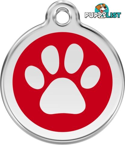 RED DINGO ENAMEL PAW PRINT TAG RED - LIFETIME GUAR