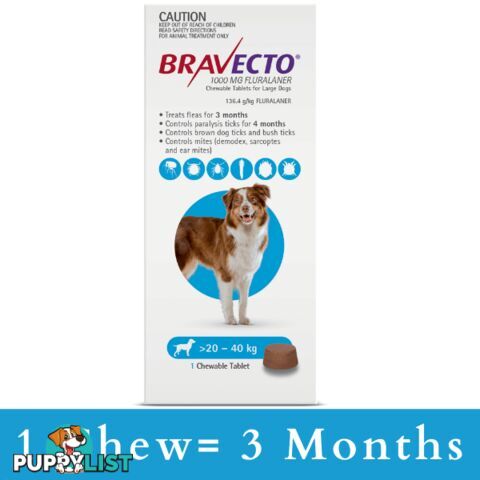 BRAVECTO CHEWABLE TABLET FOR LARGE DOGS 20-40KG (B