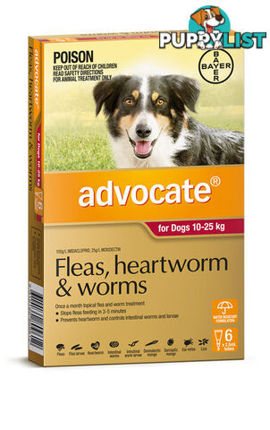 ADVOCATE FOR DOGS 10-25KG (RED) - FLEAS, HEARTWORM