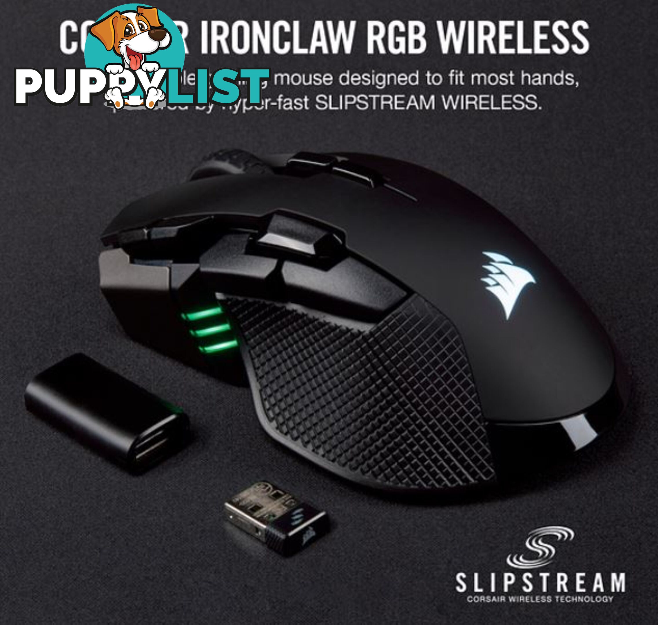 Corsair IRONCLAW RGB Wireless, FPS/MOBA 18,000 DPI, SLIPSTREAM Corsair Wireless Technology Gaming Mouse - MICH-IRONCLAW-BKWL