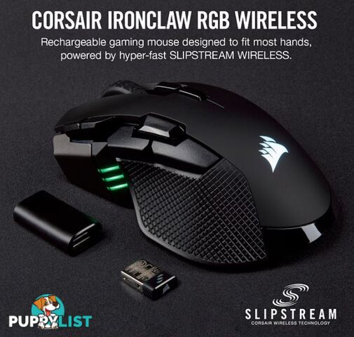 Corsair IRONCLAW RGB Wireless, FPS/MOBA 18,000 DPI, SLIPSTREAM Corsair Wireless Technology Gaming Mouse - MICH-IRONCLAW-BKWL