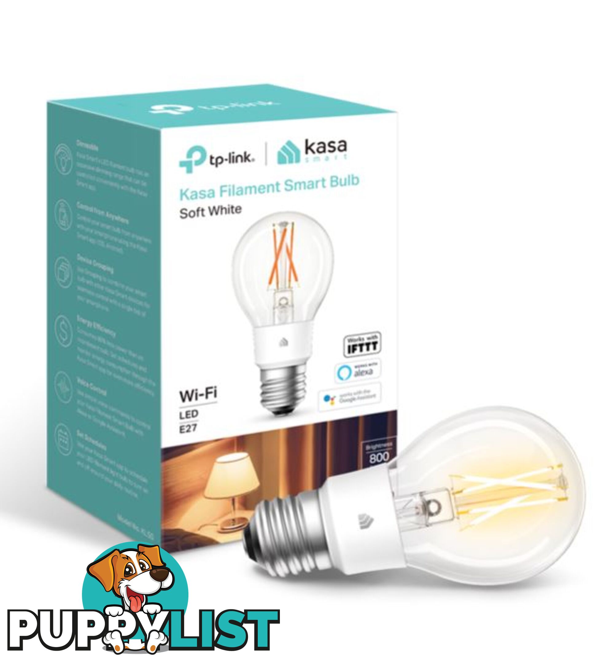 TP-Link KL50 Kasa Filament Smart Bulb, Soft White, Edison Screw, Dimmable, No Hub Required, Voice Control, 2700K, 7kWh/1000h, 2.4 GHz, 2 Year Warranty - HETL-KL50