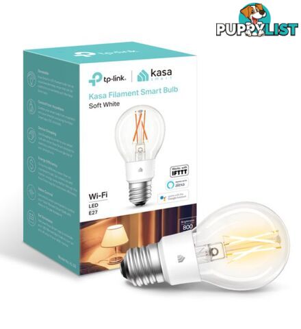 TP-Link KL50 Kasa Filament Smart Bulb, Soft White, Edison Screw, Dimmable, No Hub Required, Voice Control, 2700K, 7kWh/1000h, 2.4 GHz, 2 Year Warranty - HETL-KL50