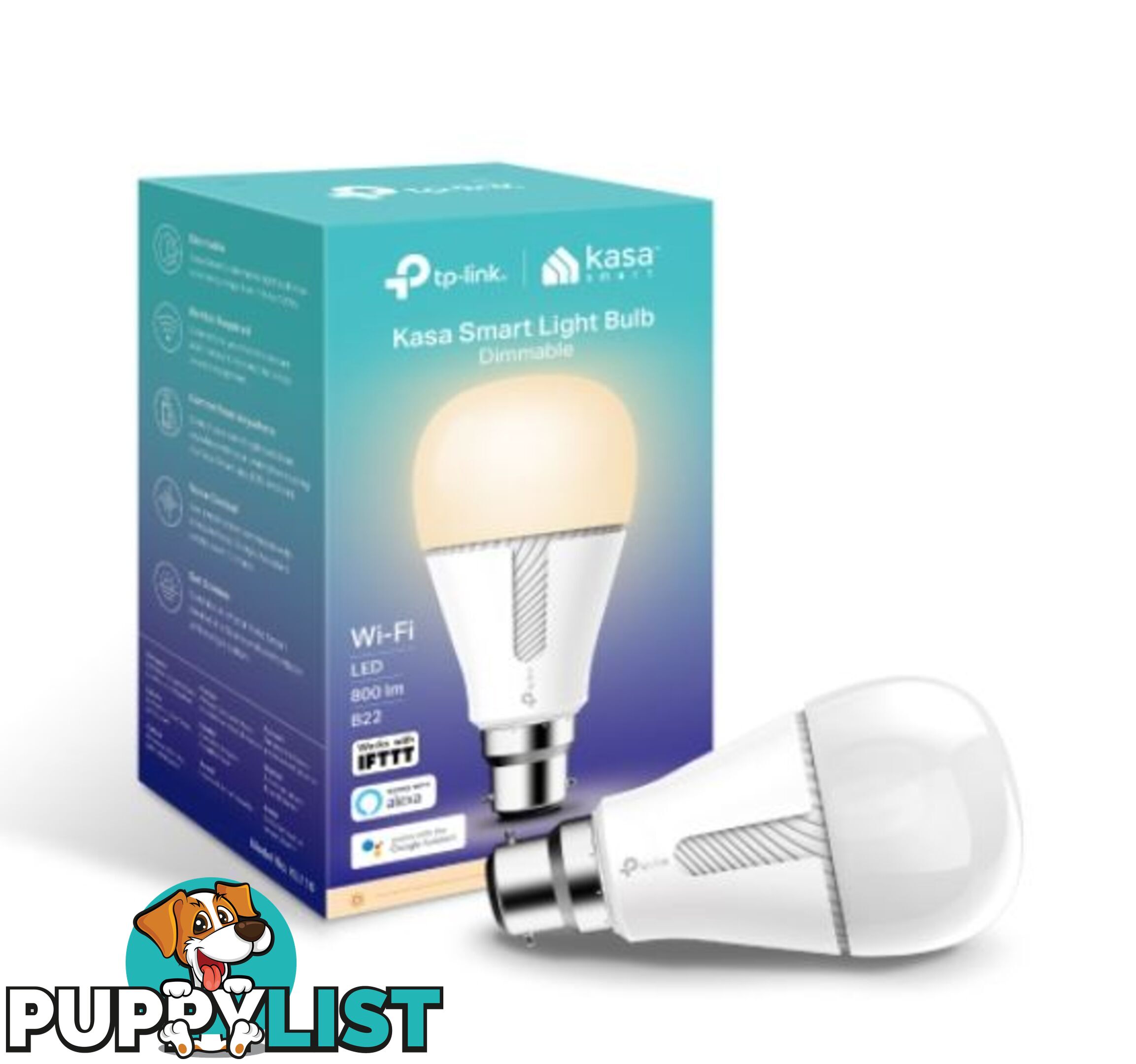 TP-Link KL110B Kasa Smart Light Bulb, Bayonet Fitting, Dimmable, No Hub Required, Voice Control, 2700K, 800lm, 10W, 2.4 GHz, 2 Year Warranty - HETL-KL110B