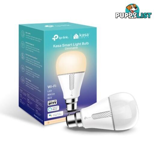 TP-Link KL110B Kasa Smart Light Bulb, Bayonet Fitting, Dimmable, No Hub Required, Voice Control, 2700K, 800lm, 10W, 2.4 GHz, 2 Year Warranty - HETL-KL110B