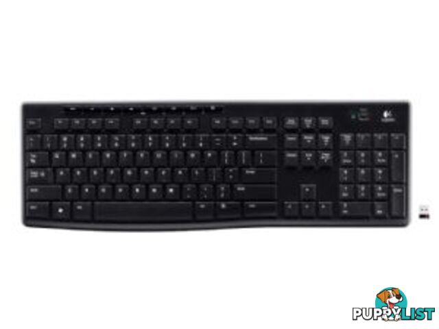 Logitech K270 2.4 GHz Wireless Full Size Keyboard 128-bit AES encryption 24-month battery life Spill resistant Durable UV-coated keys - KBLT-K270