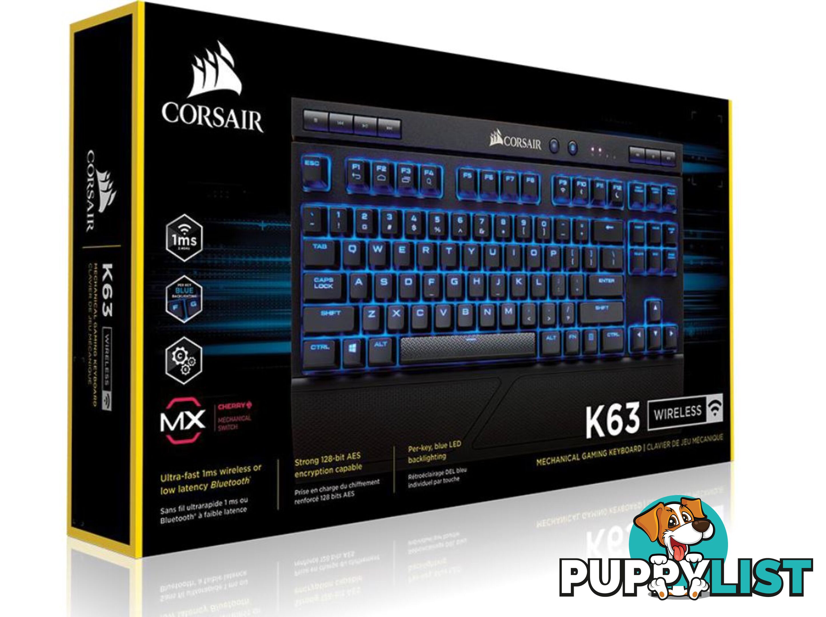 Corsair Gamingâ¢ K63 Wireless Backlit Blue LED, Cherry MX Red, Mechanical Gaming Keyboard â - KBCH-K63BLUE-WL