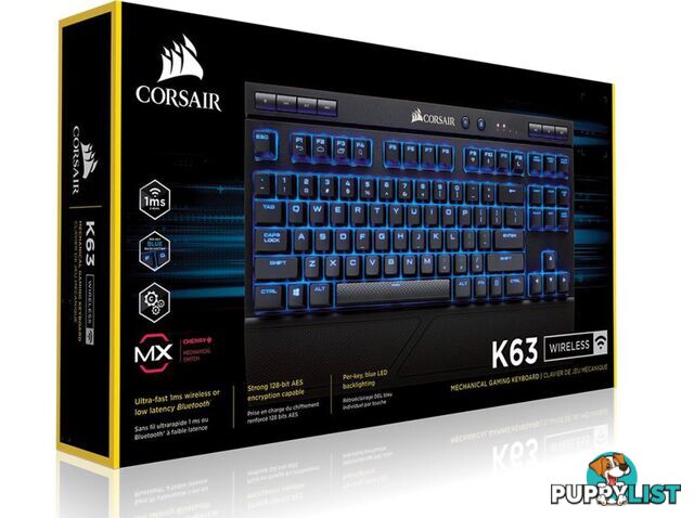 Corsair Gamingâ¢ K63 Wireless Backlit Blue LED, Cherry MX Red, Mechanical Gaming Keyboard â - KBCH-K63BLUE-WL