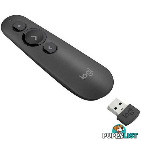 Logitech R500 Laser Presentation Remote with Dual Connectivity Bluetooth or USB 20m Range Red Laser Pointer for PowerPoint Keynote Google Slides Prezi - MILT-R500