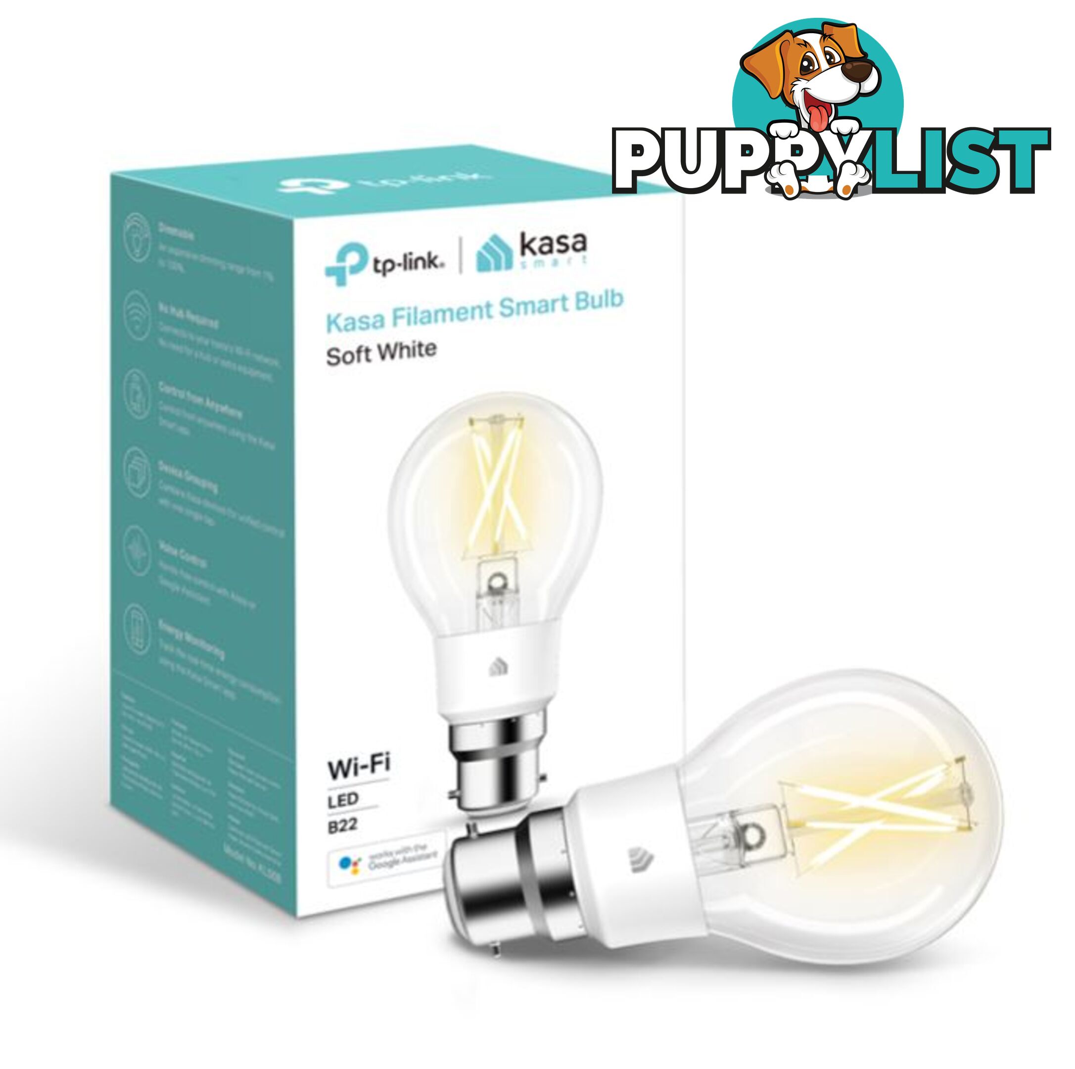 TP-Link KL50B Kasa Filament Smart Bulb, Soft White, Bayonet, Dimmable, No Hub Required, Voice Control, 2700K, 7kWh/1000h, 2.4 GHz, 2 Year Warranty - HETL-KL50B