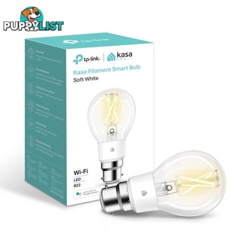 TP-Link KL50B Kasa Filament Smart Bulb, Soft White, Bayonet, Dimmable, No Hub Required, Voice Control, 2700K, 7kWh/1000h, 2.4 GHz, 2 Year Warranty - HETL-KL50B