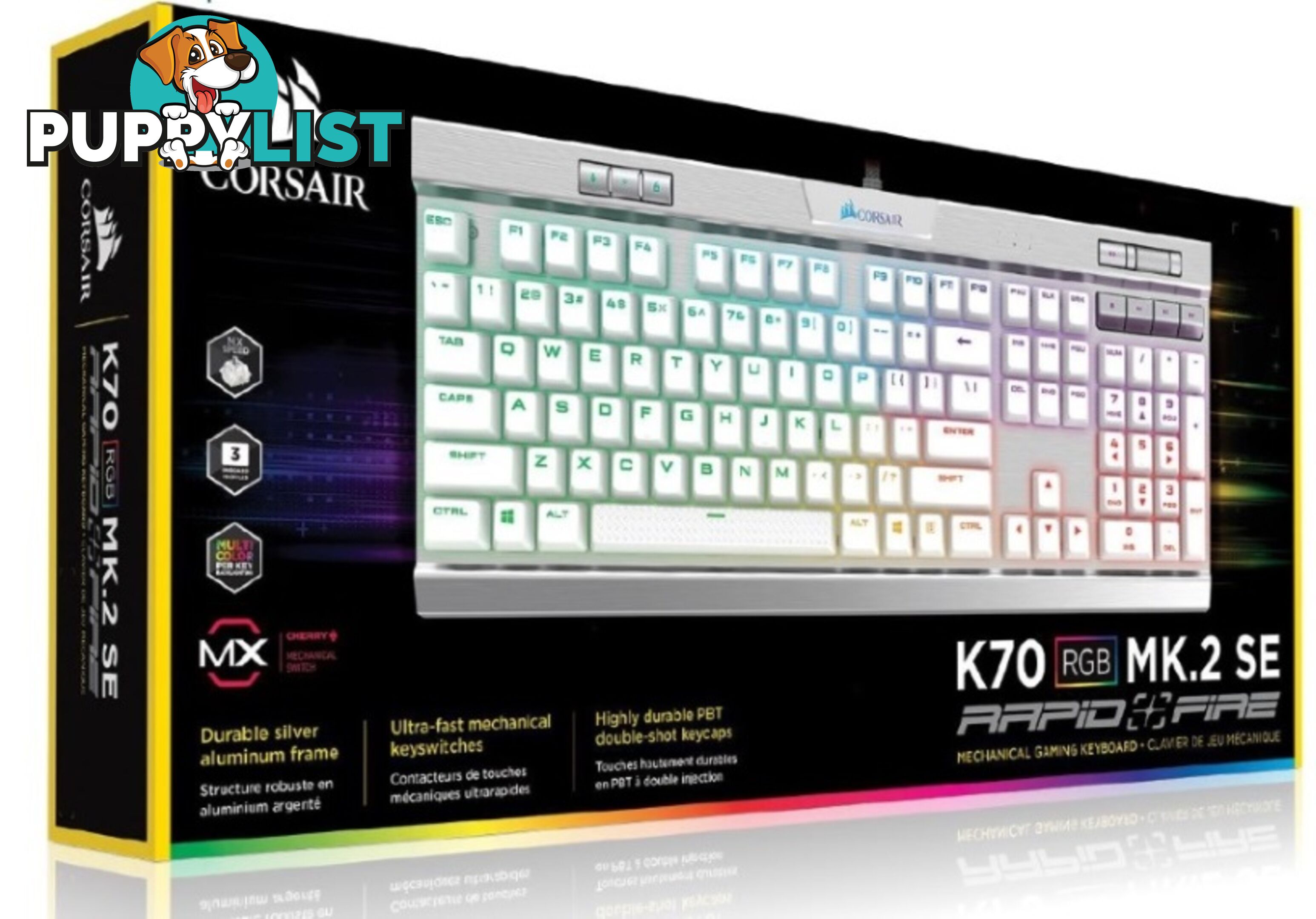 Corsair K70 MK.2 MX Speed RGB Backlit RGB LED, Mechanical Brushed Aluminum frame Keyboard. Leader VIP Exclusive - KBCH-K70MK2SPDRGB