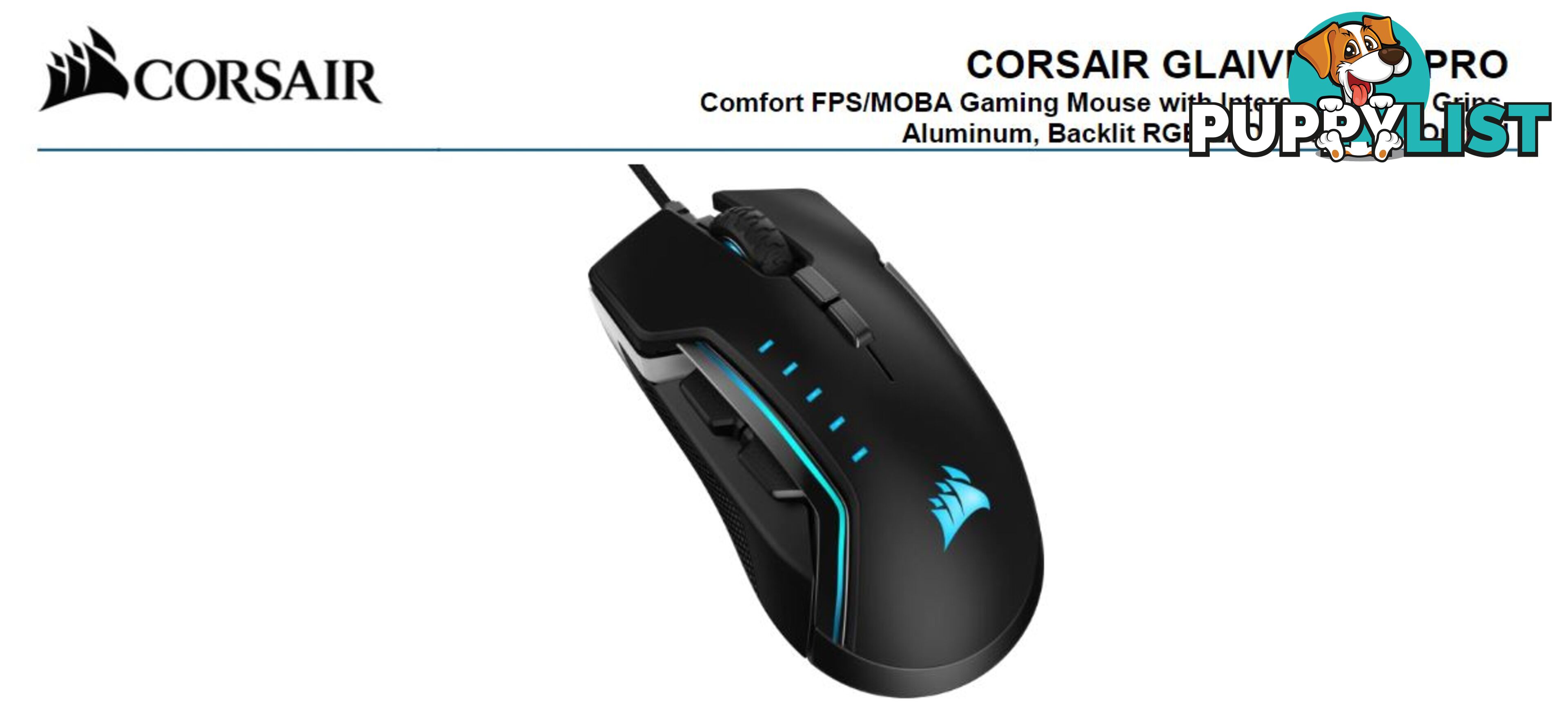 Corsair Gaming GLAIVE PRO RGB Gaming Mouse â Black, Backlit RGB LED, 18000 DPI, Optical, CUE Software, Changeable Thumb Grips. (LS) - MICH-GLAIVE-PRORGBAL