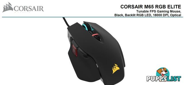 Corsair M65 RGB ELITE Tunable FPS Gaming Mouse Black, 18000 DPI, Optical, iCUE Software. - MICH-M65RGBELITE-BK