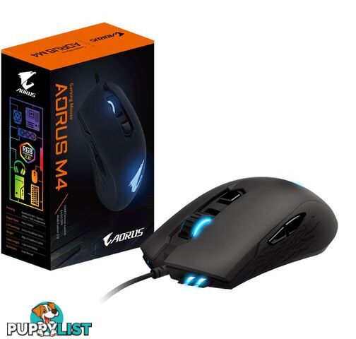 Gigabyte AORUS M4 Optical Gaming Mouse USB Wired 6400 dpi 1000Hz 98g 3D Scroll 50 million click Matte Black RGB Fusion2.0 On-the-fly DPI Adjustment - MIG-AORUSM4