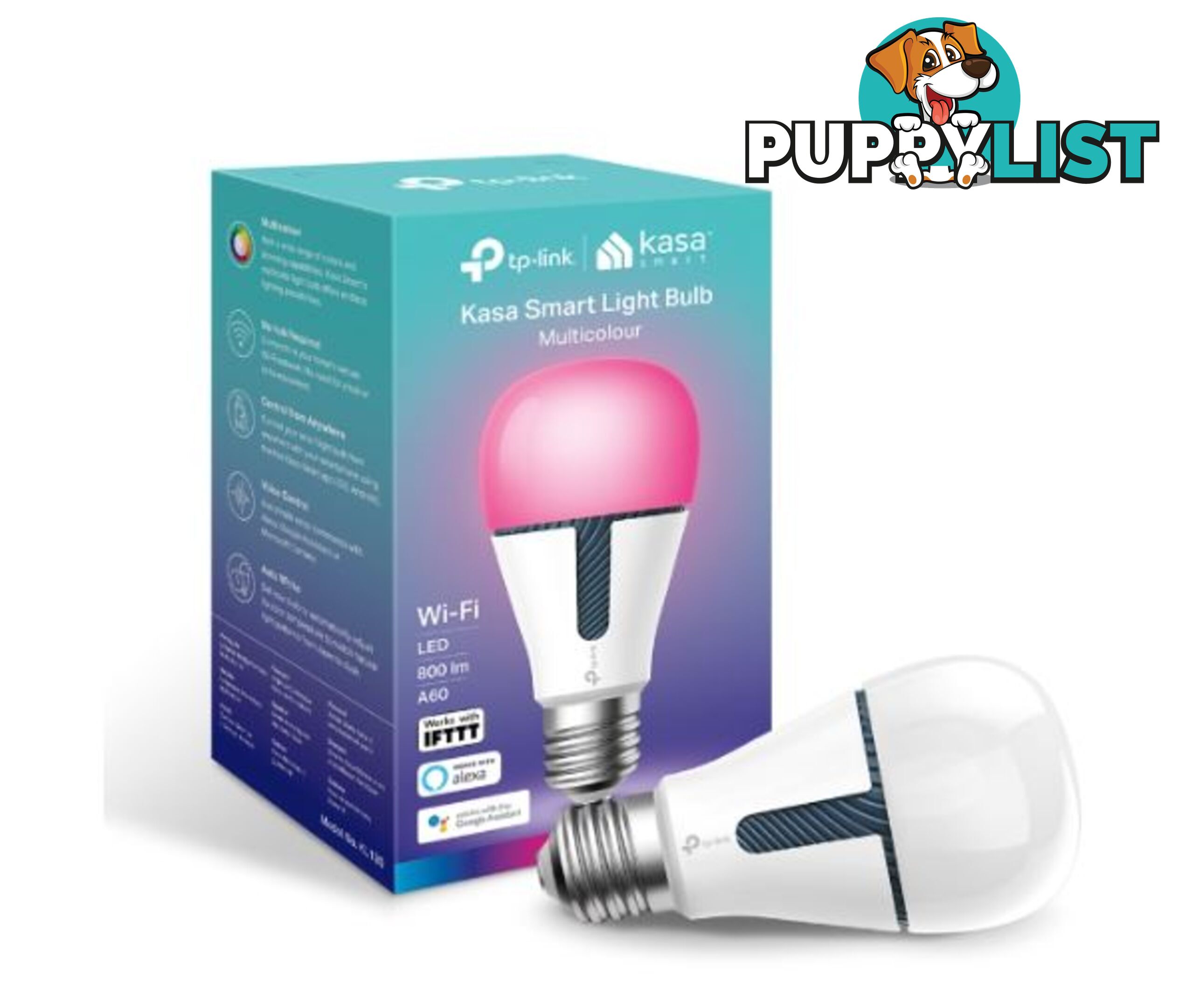 TP-Link KL130 Kasa Smart Light Bulb, Edison Screw, Multicolour, No Hub Required, Voice Control, 2500K-9000K, 800lm, 10W, 2.4 GHz, 2 Year Warranty - HETL-KL130