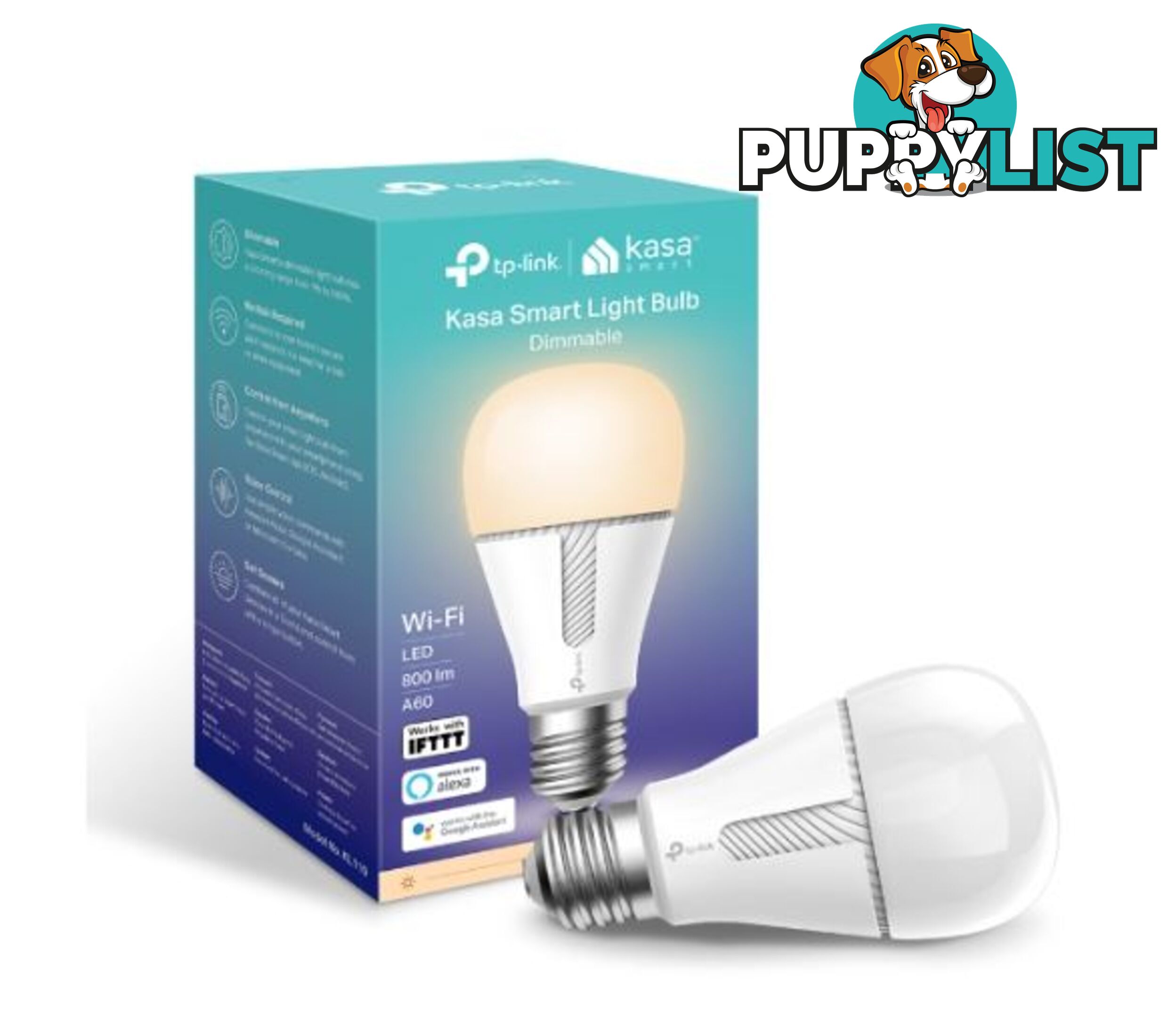 TP-Link KL110 Kasa Smart Light Bulb, Edison Screw, Dimmable, No Hub Required, Voice Control, 2700K, 800lm, 10W, 2.4 GHz, 2 Year Warranty - HETL-KL110