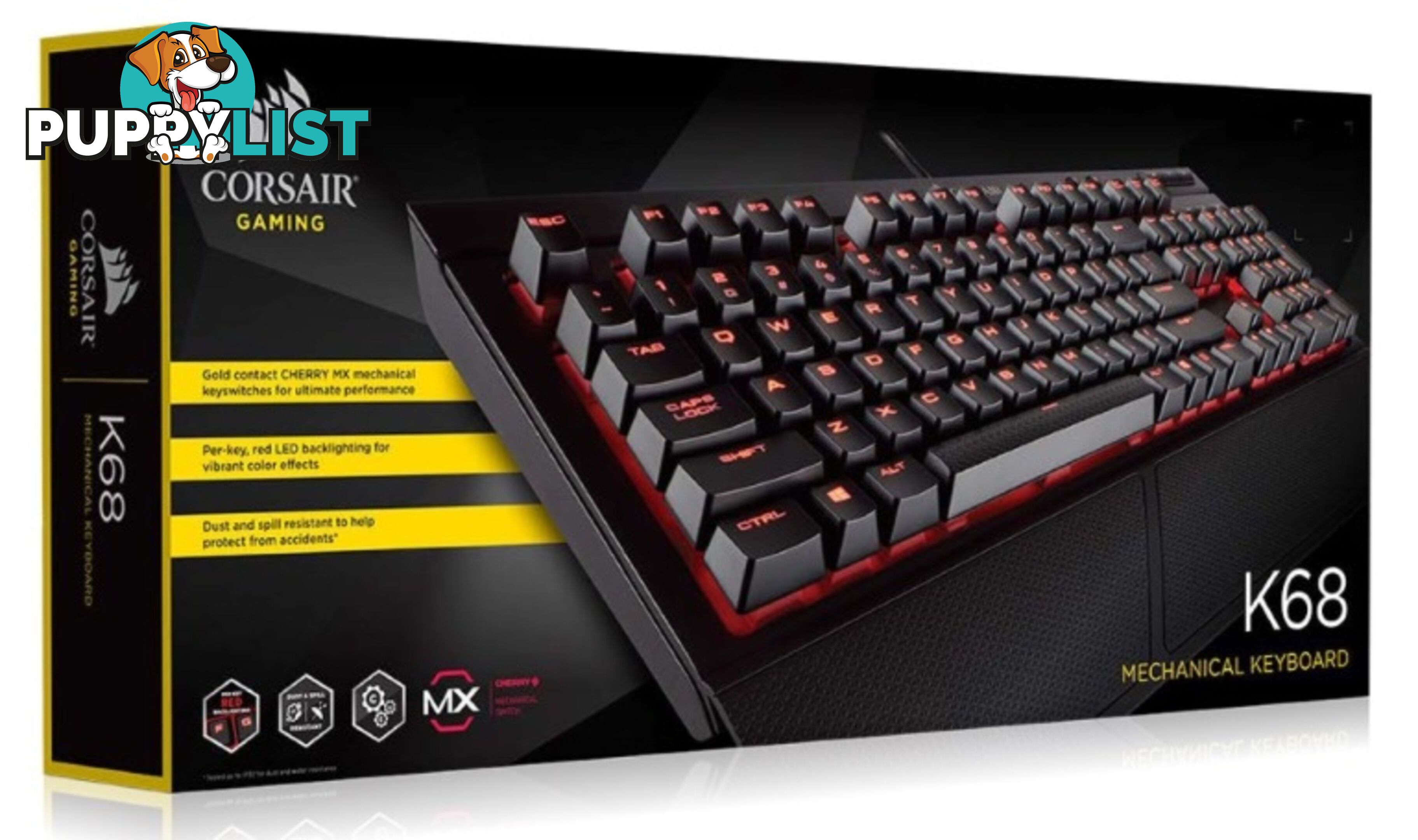 Corsair Gamingâ¢ K68 â IP32 Spill Resistant, Compact Mechanical Keyboard, Cherry MX Red, Backlit Red LED - KBCH-K68RED