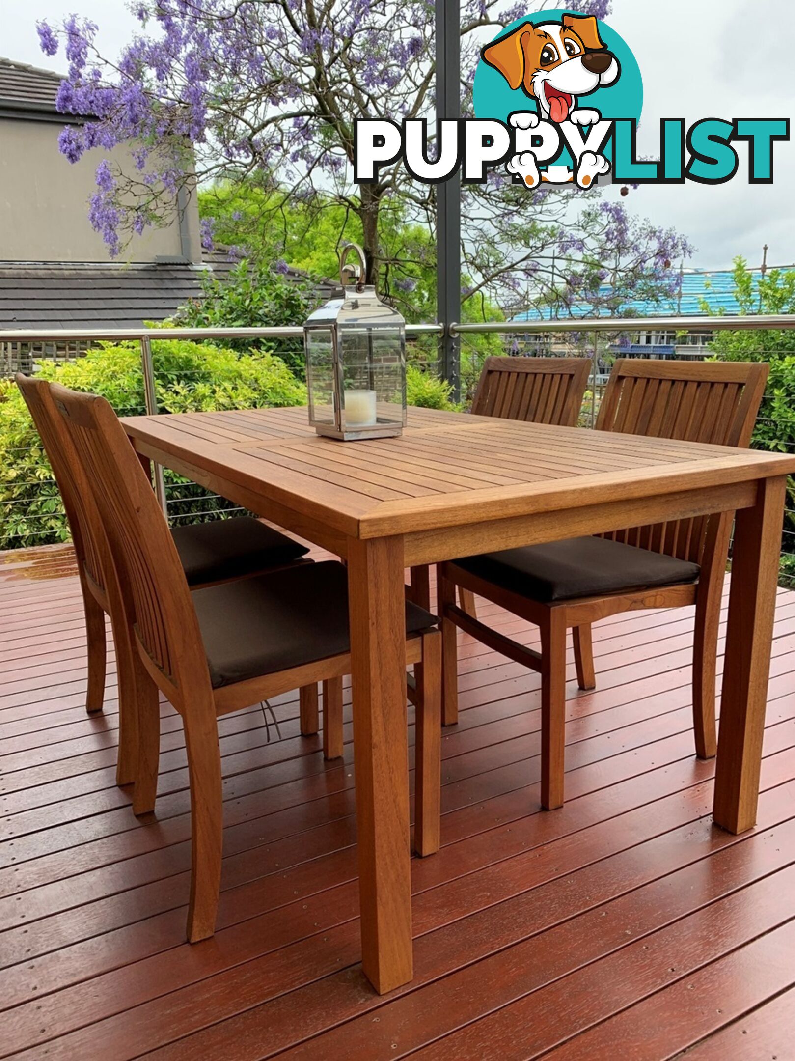 Solid Teak 5-piece Outdoor Dining Setting