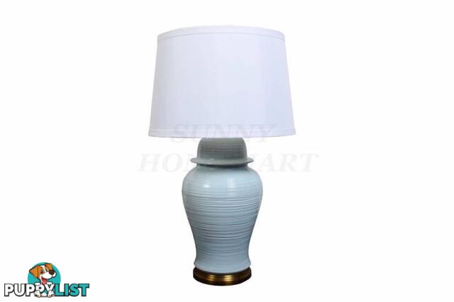 New Light Blue Glazed Ceramic Base with white shade Table Lamp