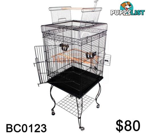 Large 148CM Black Open Roof Pet Bird Parrot Canary Cage Stainless