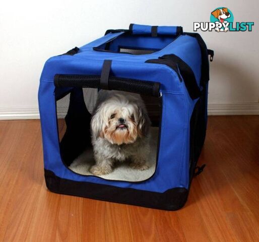 Blue Soft Foldable Pet Cage Heavy Duty Travel Carrier Kennel