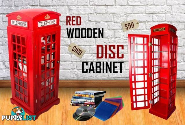 Red Wooden DVD CD Cabinet Tower Bookcase Telephone Booth Storage