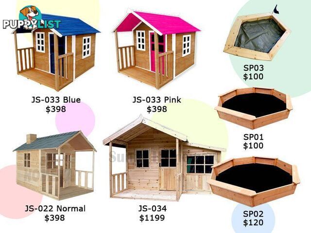 Kids Wooden Cubby House Outdoor Playhouse + Windows Sandpit