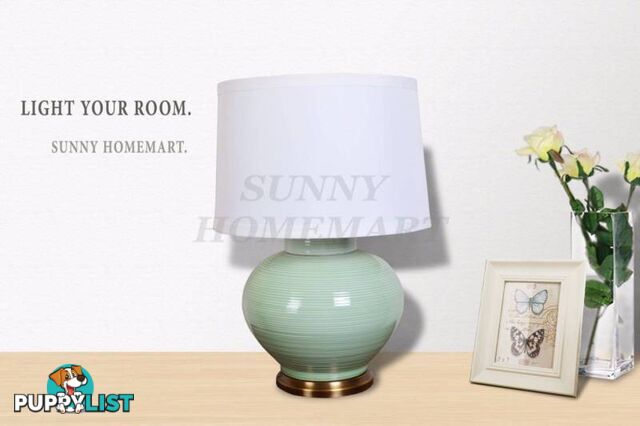 New Beryl Green Glazed Ceramic Base with white shade Table Lamp