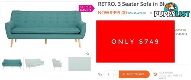 RETRO FABRIC 3 SEATER SOFA