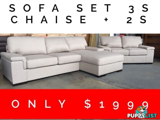 CREAM FABRIC SOFA SET 3s chaise + 2