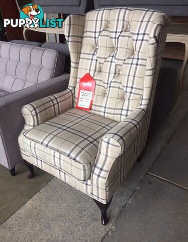 CHECKERED FRENCH PROVINCIAL WING CHAIR