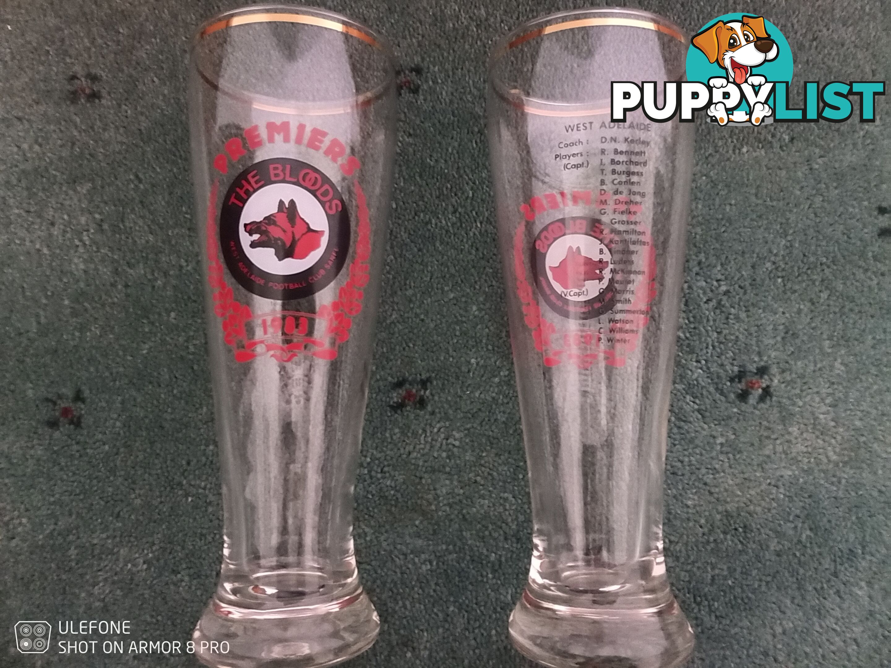 (Set 2 )1983 premiers SANFL West Adelaide tall beer glasses