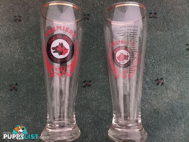 (Set 2 )1983 premiers SANFL West Adelaide tall beer glasses