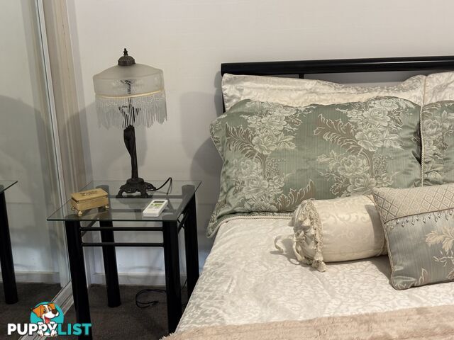 DOUBLE BED BLACK METAL AND TIMBER FRAME