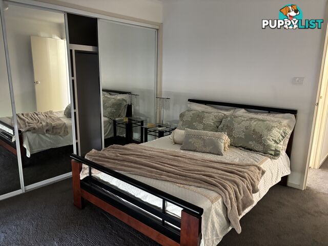 DOUBLE BED BLACK METAL AND TIMBER FRAME