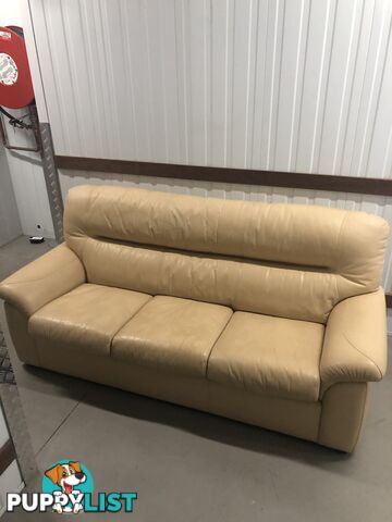 Three seater Cream Coloured Leather Sofa