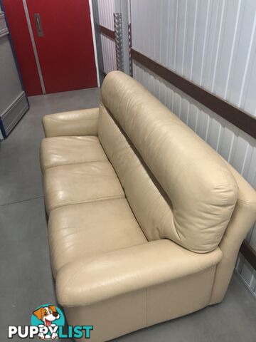 Three seater Cream Coloured Leather Sofa