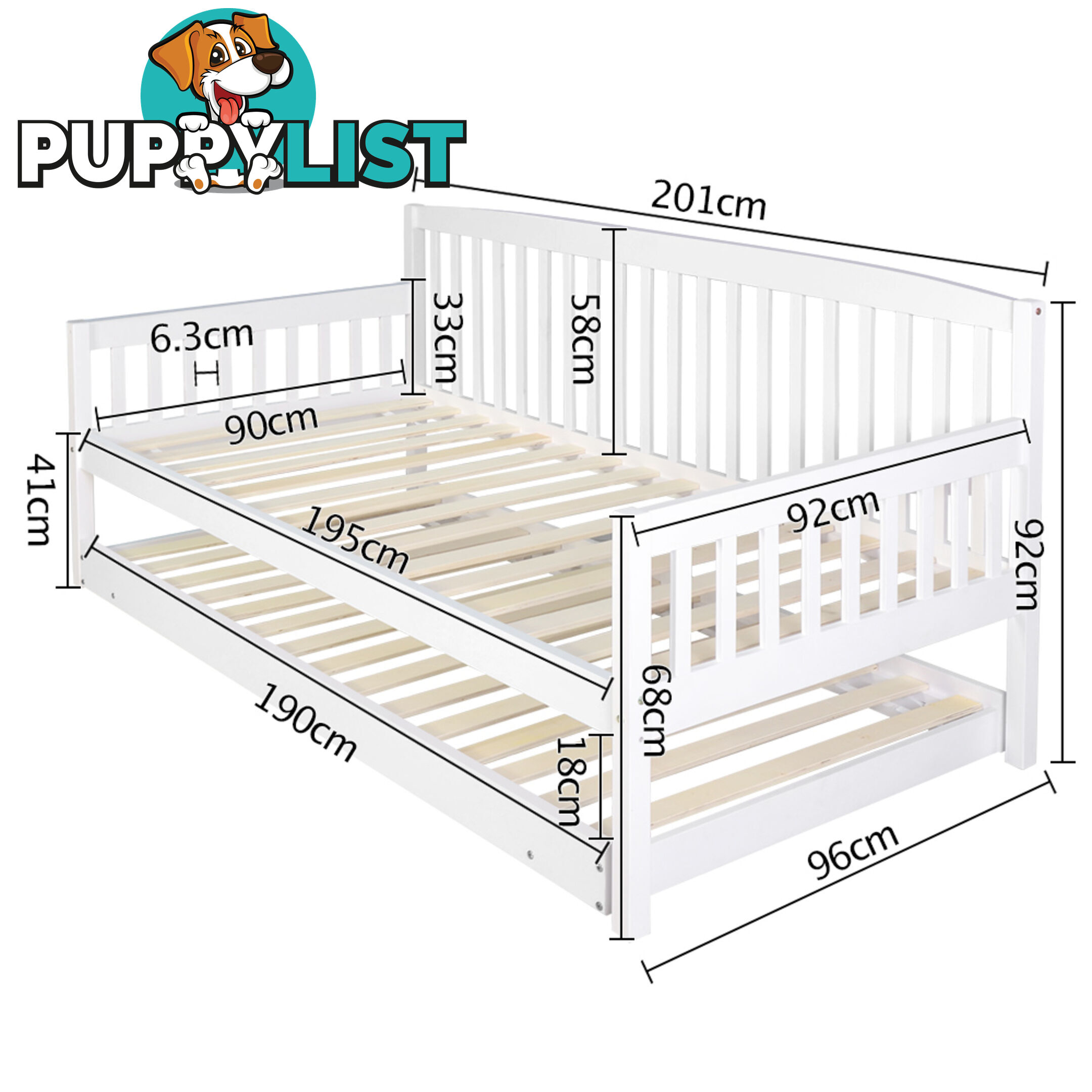 Wooden Sofa Bed Frame Single White