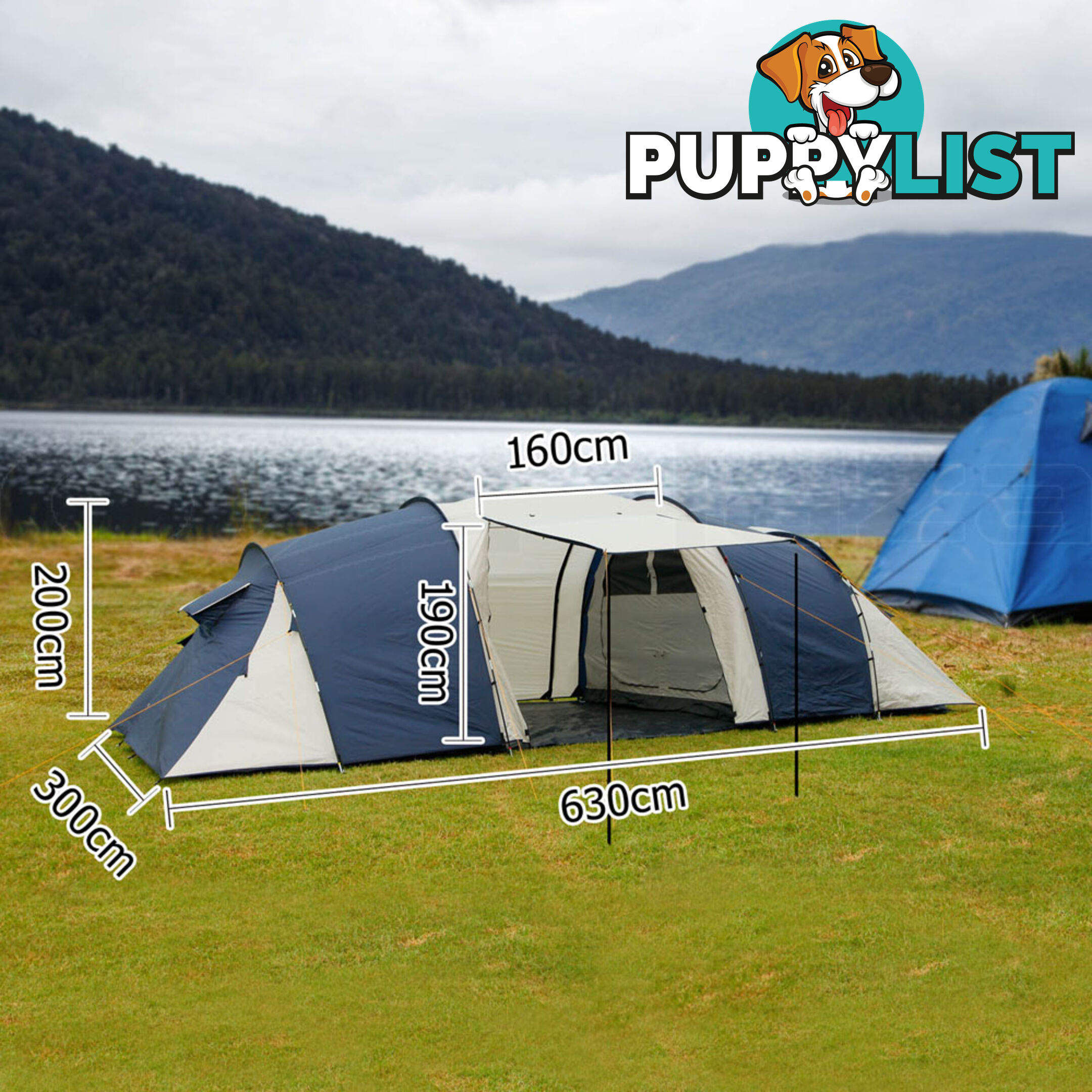 12 Person Family Camping Tent Navy Grey