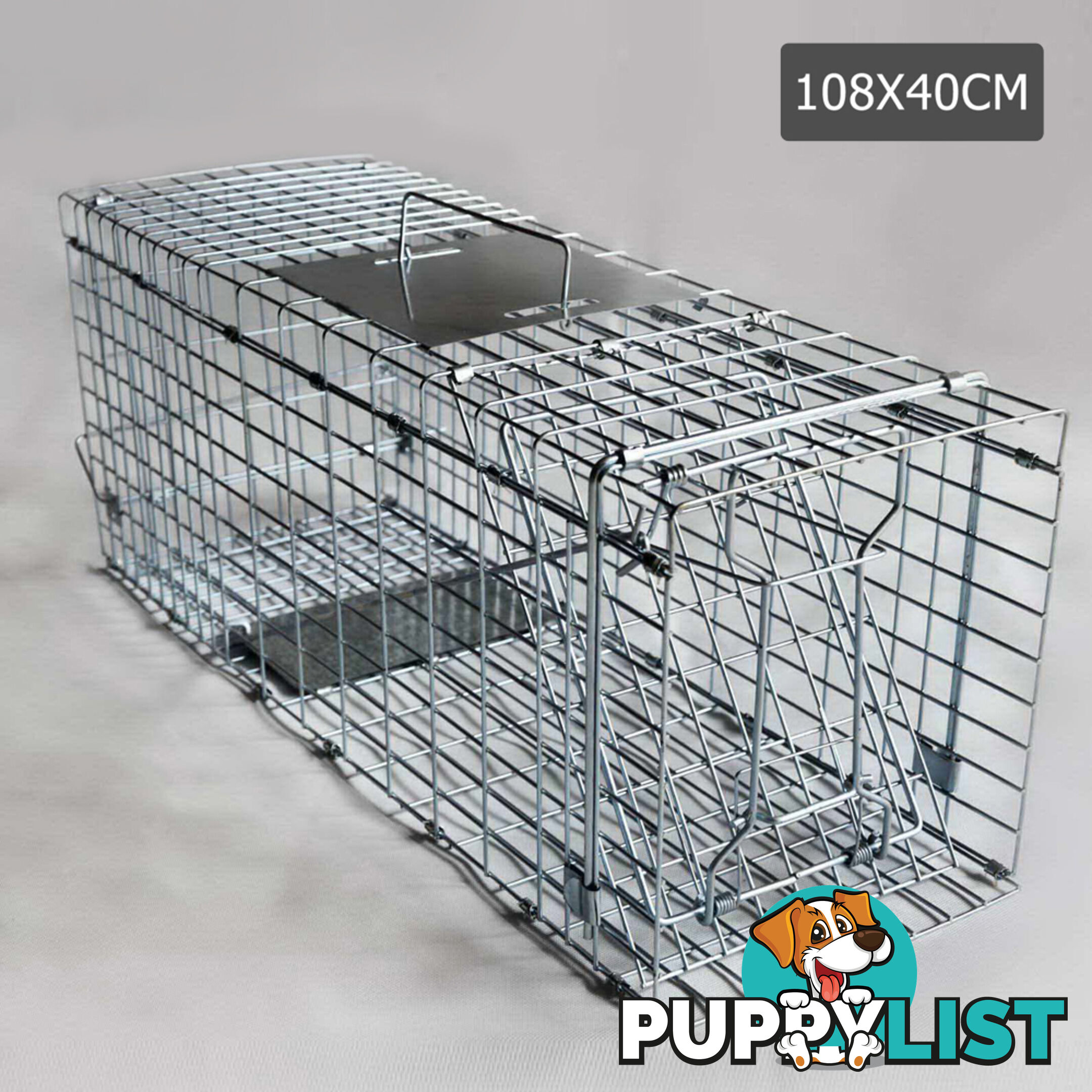 Humane Animal Trap Cage 108 x 40 x 45cm Silver