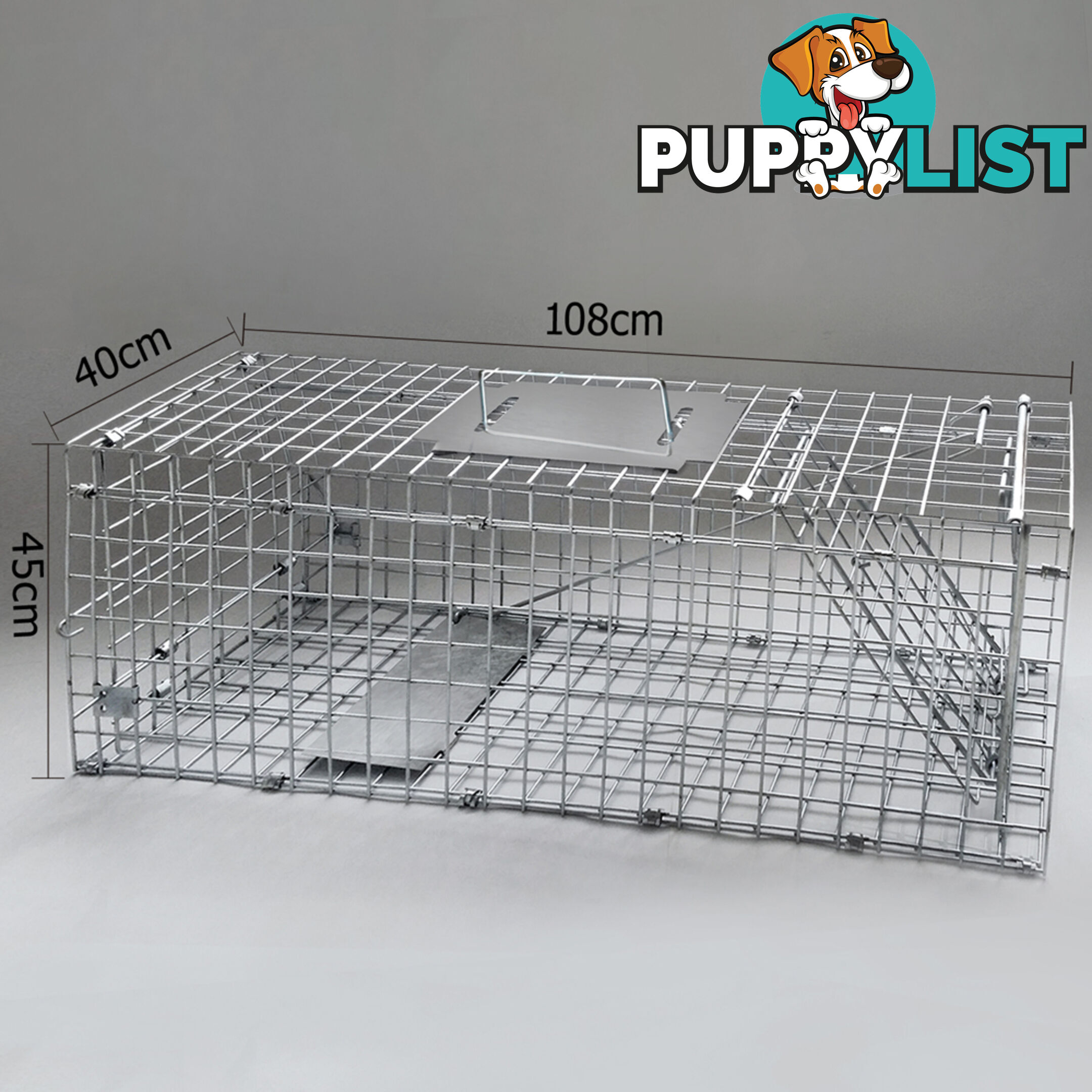 Humane Animal Trap Cage 108 x 40 x 45cm Silver