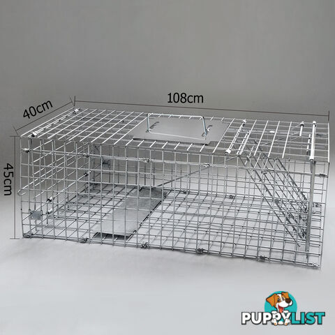 Humane Animal Trap Cage 108 x 40 x 45cm Silver