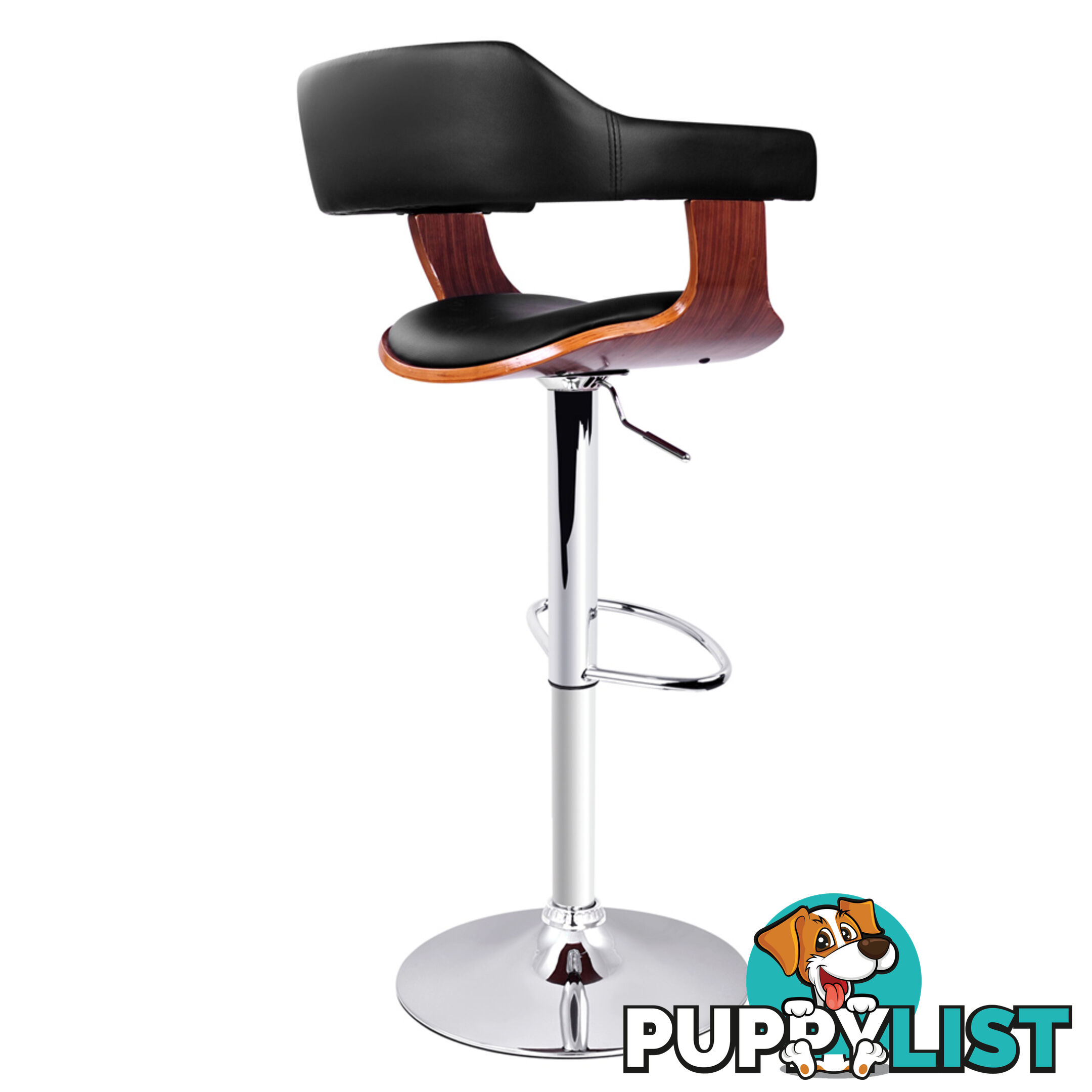 PU Leather Wooden Kitchen Bar Stool Black